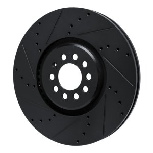 Audi TT Quattro Brake Rotor (1) - Front Left - R1 Concepts - Drilled & Slotted - Black - `04-`06